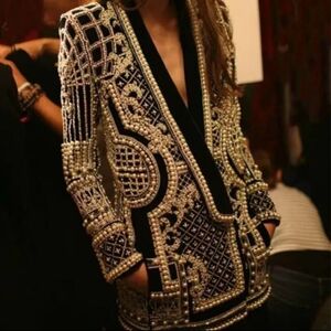 Blazer For Women V Neck Long Sleeve Embroidered Flares Colorblock Blazer…